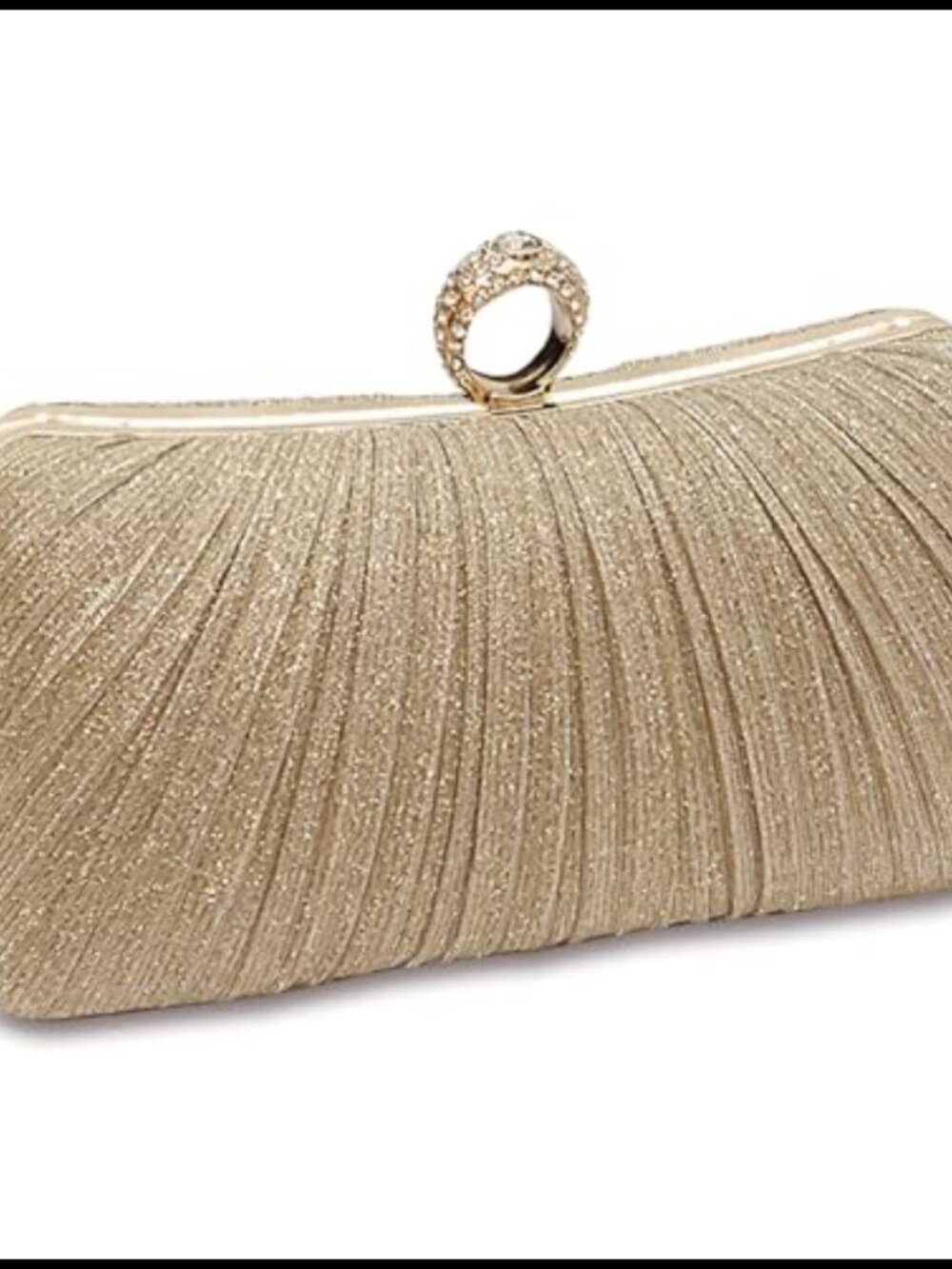 Glitter Ruched Clutch Purse Evening Bag Removable Chain Strap Push-Lock